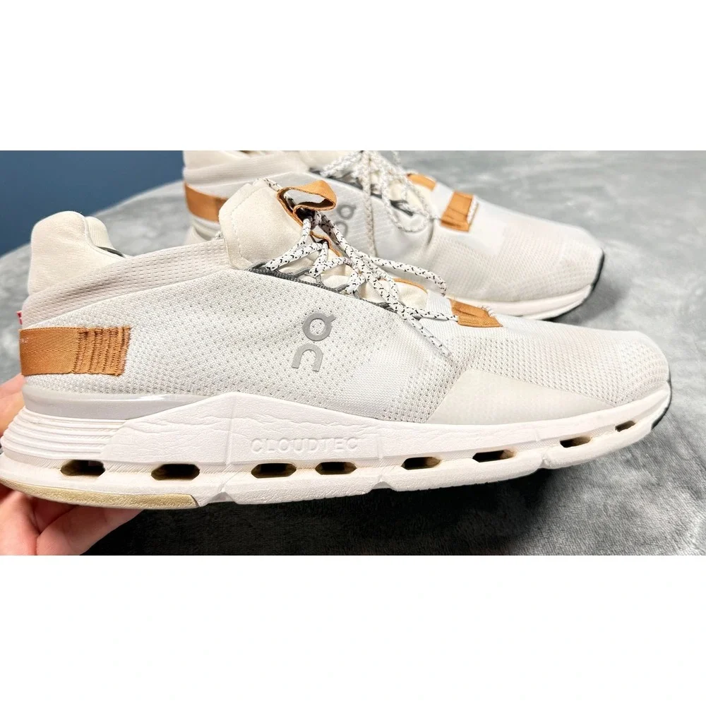 On Cloud Sneakers Mens 11.5 White Tan Cloudtec Running Shoes Lace Up